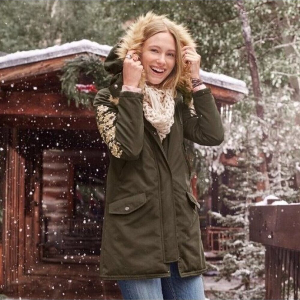 DRIFTWOOD Olive Bellina Floral Embroidered Coat, Size Medium